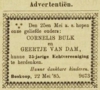 Advertentie 25-jarig huwelijk [1885]